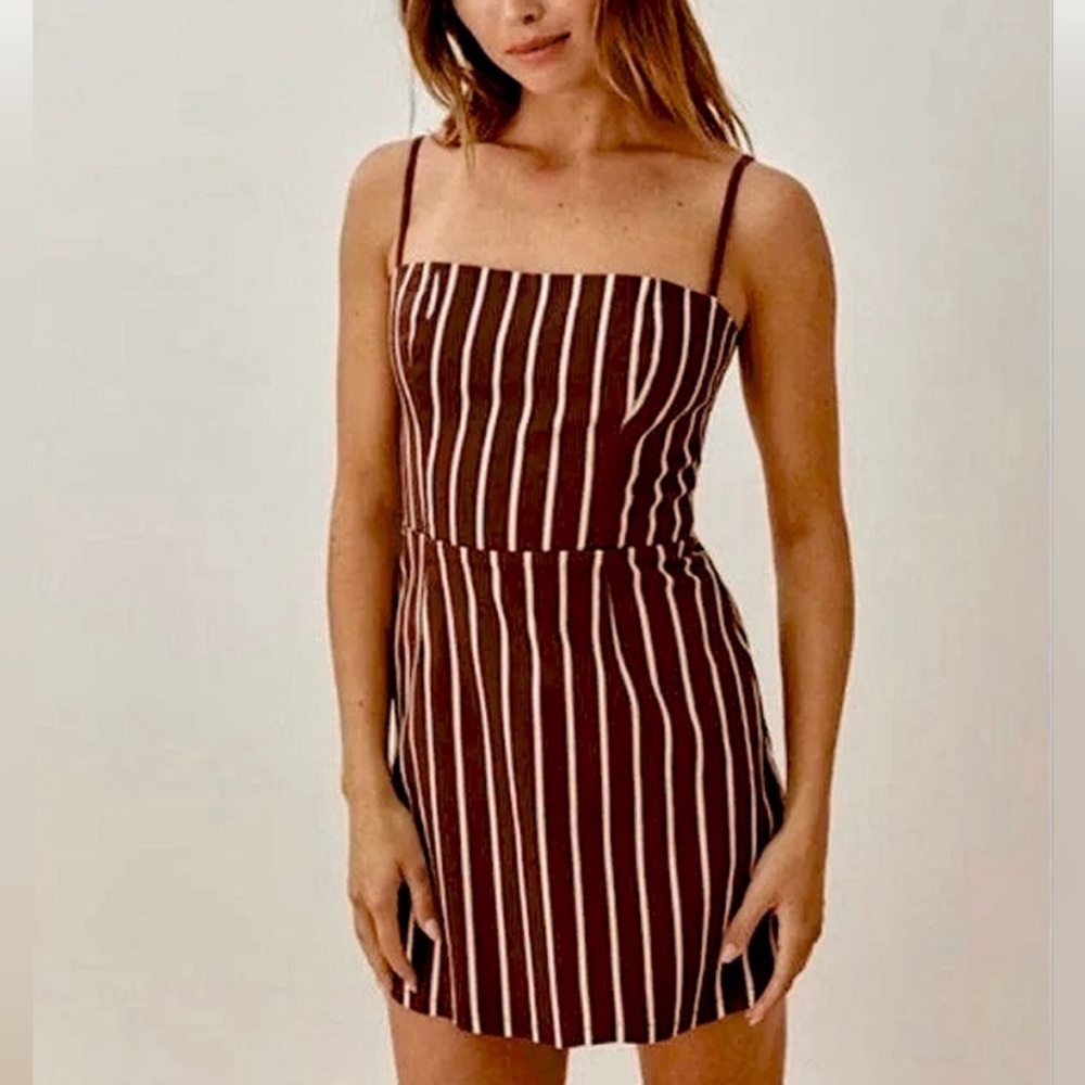 Reformation Westlake Dress in Coffee Stripe